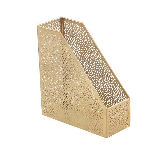 CosmoLiving by Cosmopolitan 12" Gold Iron Glam Magazine Holder